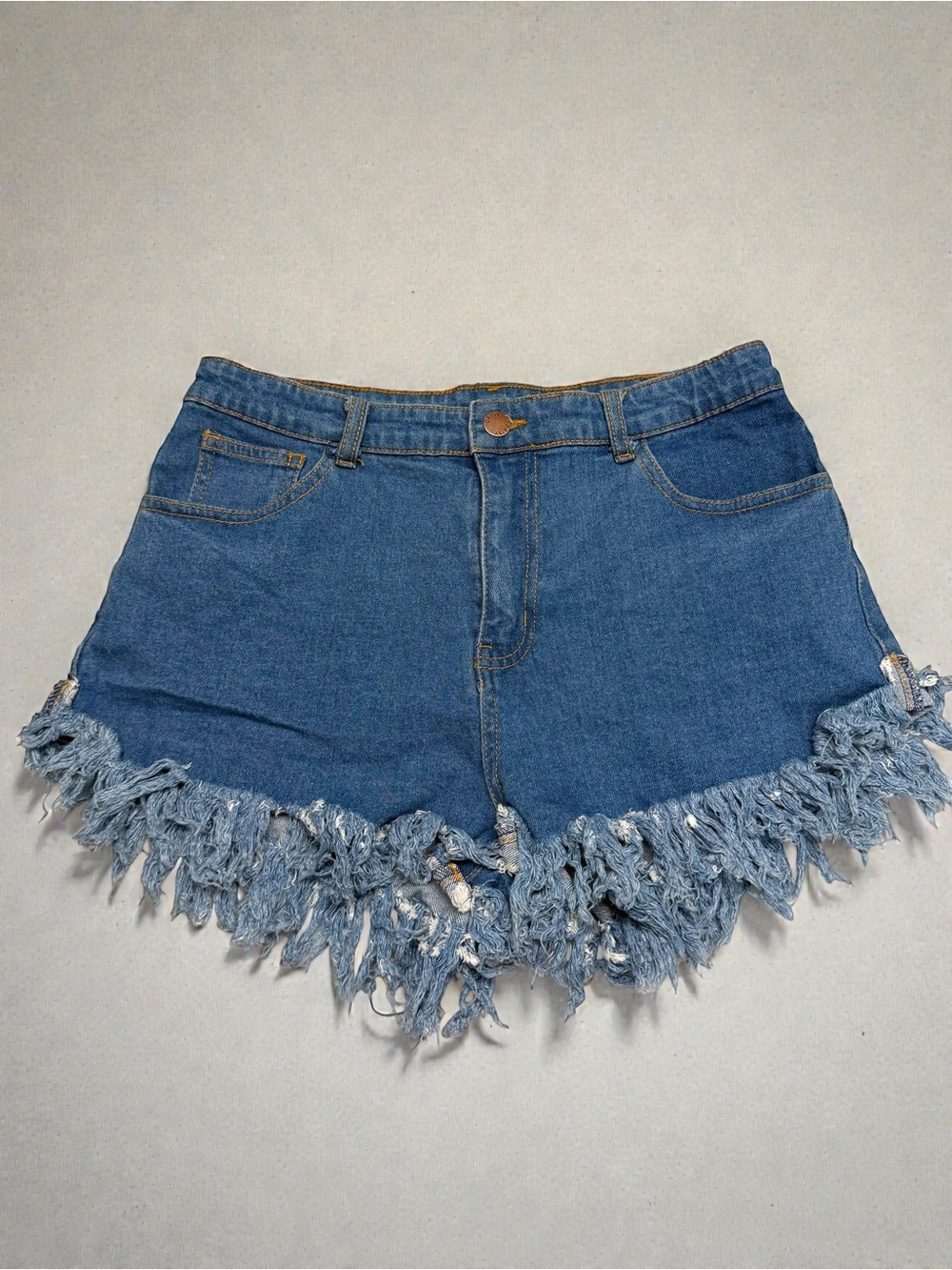 Daisy Distressed Fringe Denim Shorts - Blue